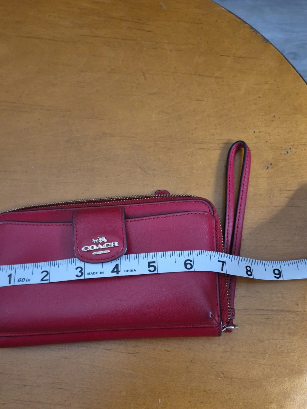 Coach Red Leather Wristlet Clutch with Logo Tab